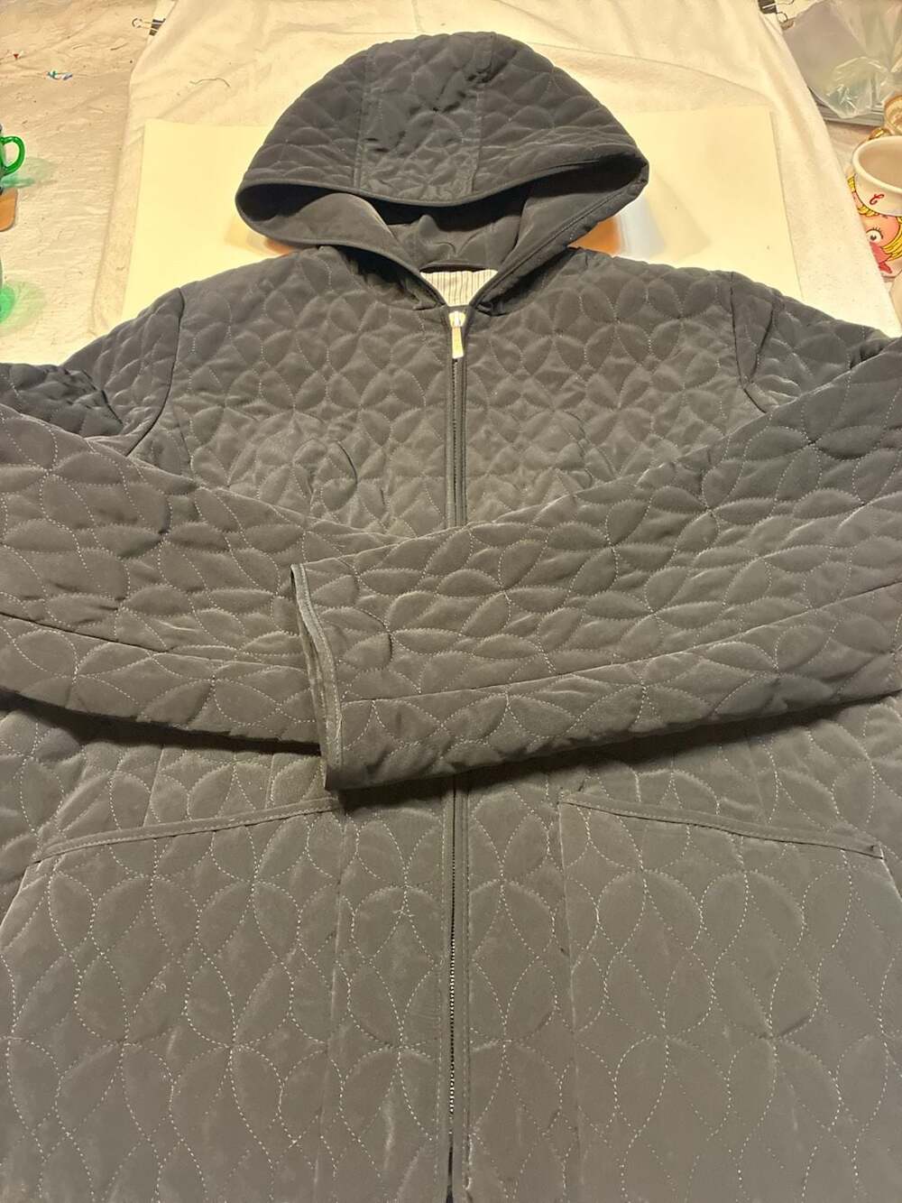 ESPRIT Women's Black Quilted Hooded Zip-Up Jacket